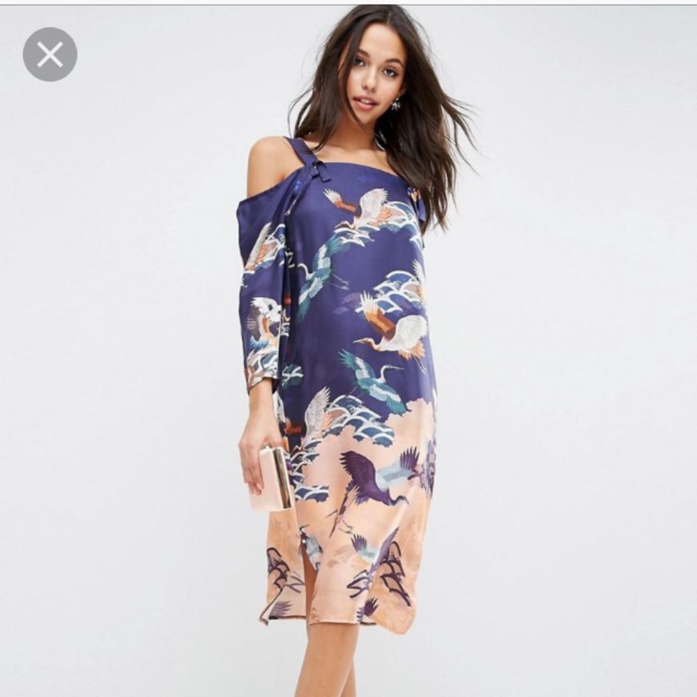 ASOS Cold Shoulder Bird Print Dress sz 2P